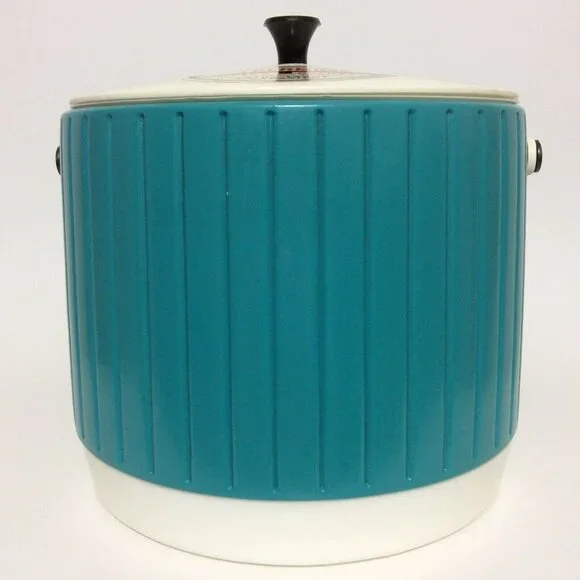 Vintage Thermos Plastic Ice Bucket Teal White Bar Restaurant Man Cave Decor - Picture 5 of 12